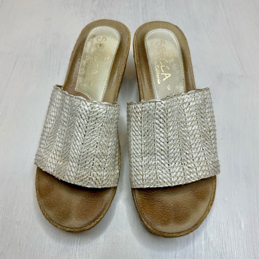 Sbicca Woven Slide Wedge Sandals Women’s 8M Cream Espadrille Platform - Picture 2 of 10